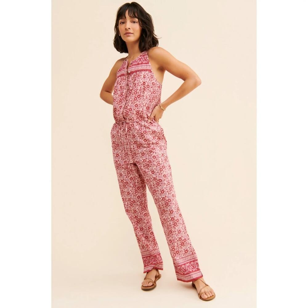 NWT Faherty Adella Floral Jumpsuit Women's Pink Size Medium